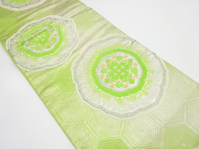 JAPANESE KIMONO / ANTIQUE FUKURO OBI / SILK / WOVEN PLATE PATTERN